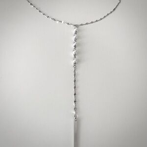 Silver and Pearl Y- Drop lariat Necklace